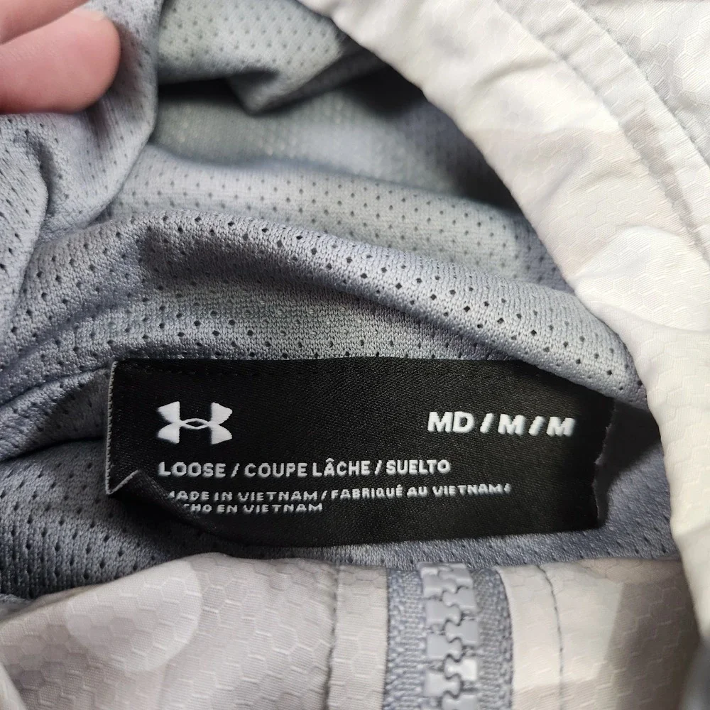 Under Armour Jacket Men Medium Sportstyle Storm Windbreaker White Camo Mesh Line